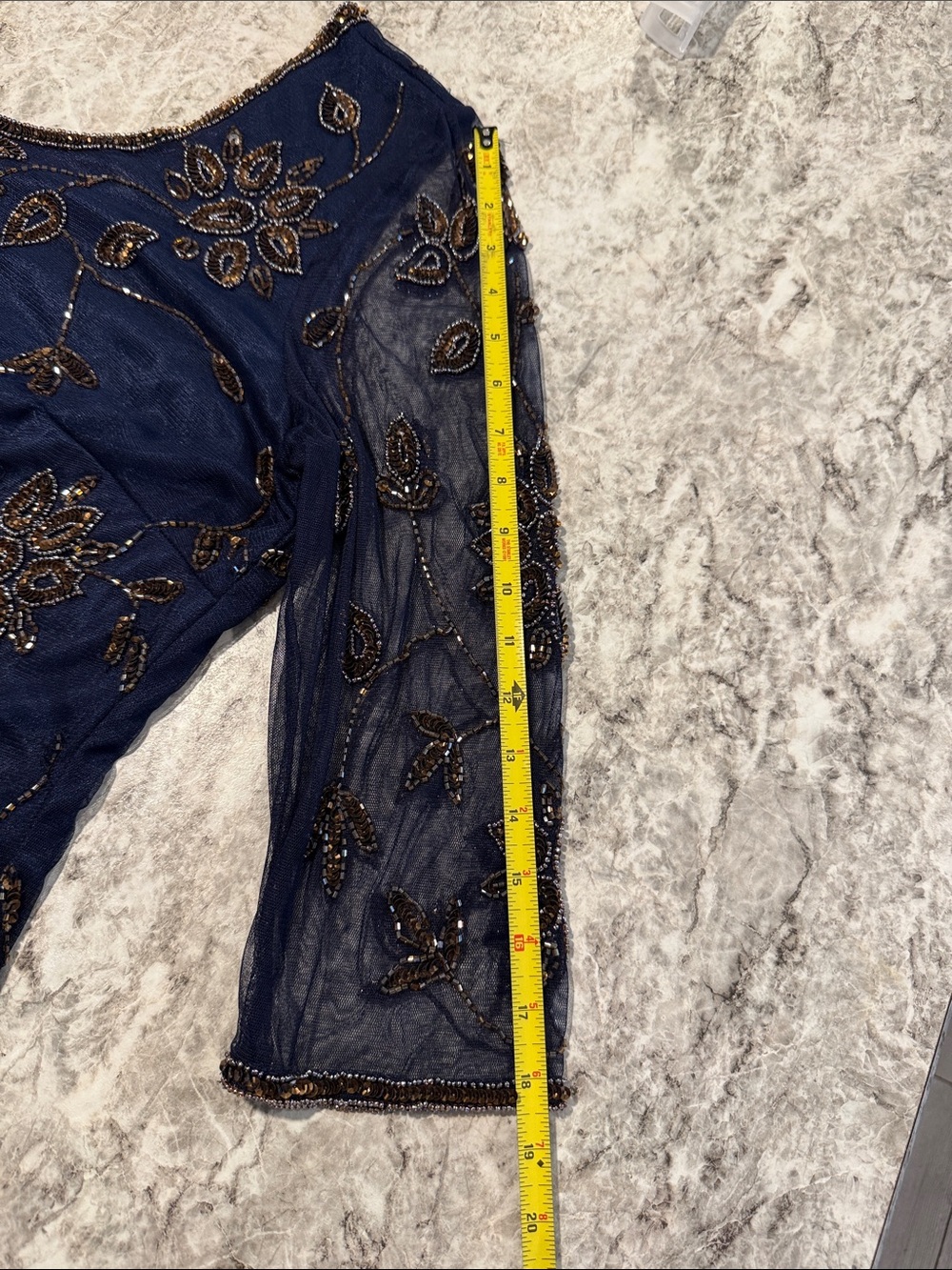 Pisarro Nights Navy Blue Midi Dress with Gold Floral Embroidery beads and sequin - Picture 13 of 15